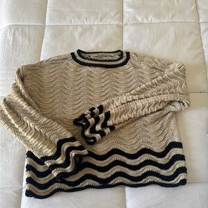 Wave Pattern Beige and Black Sweater